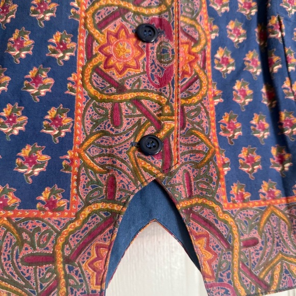 Pondicherri Indian block print vest Medium Large Vintage - Picture 2 of 6